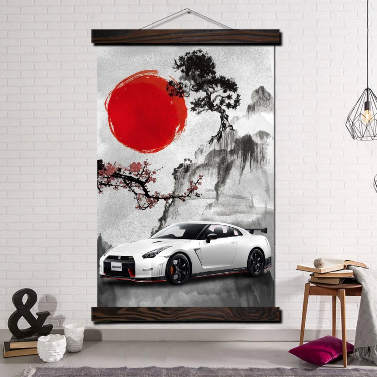 Tableau japonais paysage et voiture
