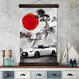 Tableau japonais paysage et voiture