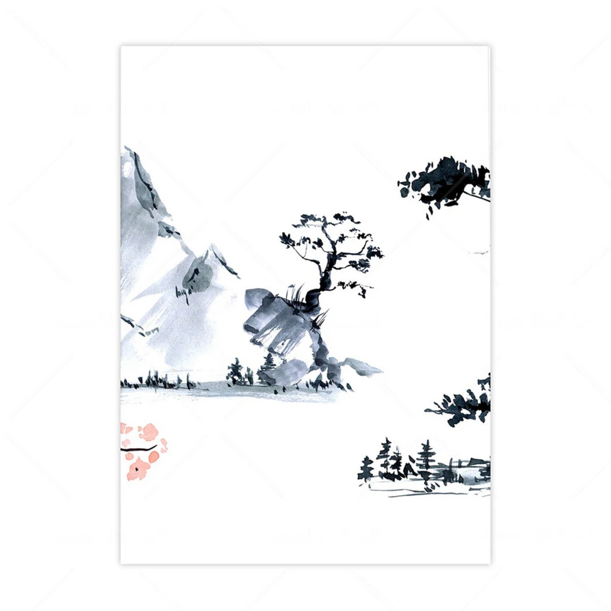 Tableau japonais blanc zen rocher