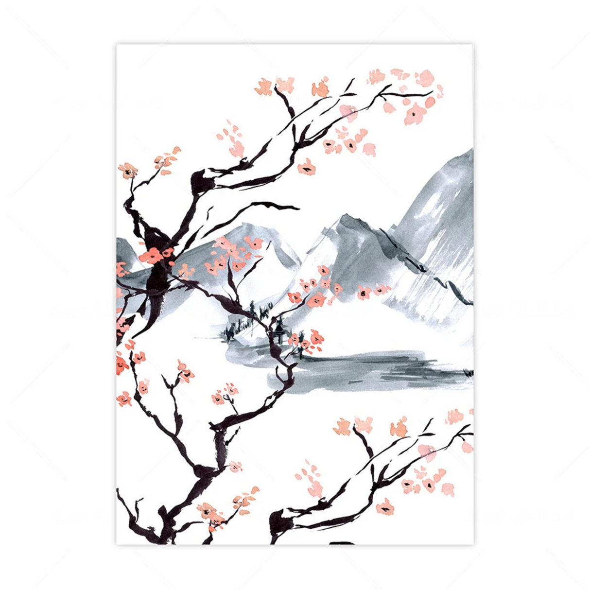Tableau japonais blanc zen sakura