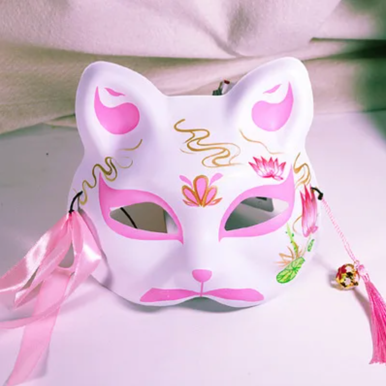 Masque japonais fille blanc et rose
