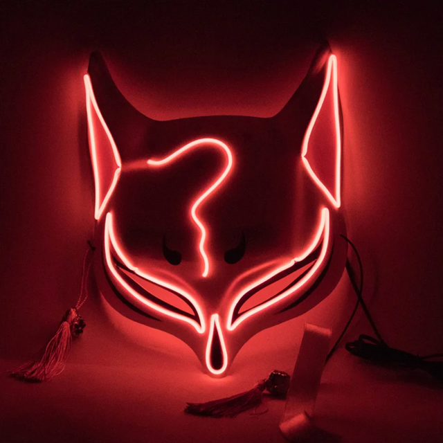 Masque japonais renard lumière LED rouge