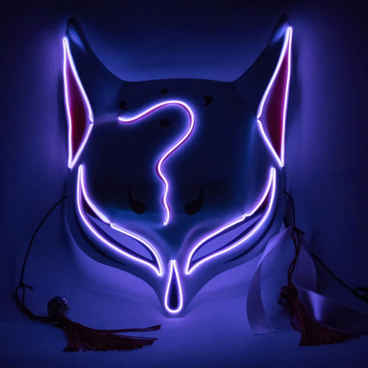 Masque japonais renard lumière LED violet