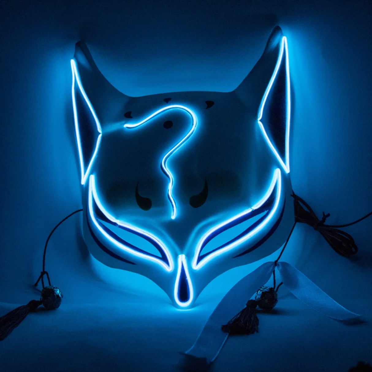Masque japonais renard lumière LED bleu
