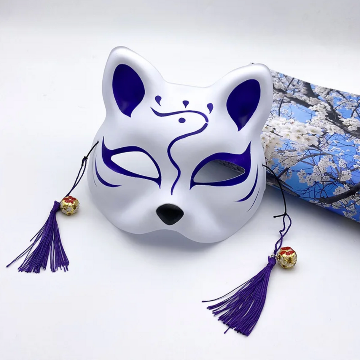 Masque japonais chat bleu et blanc