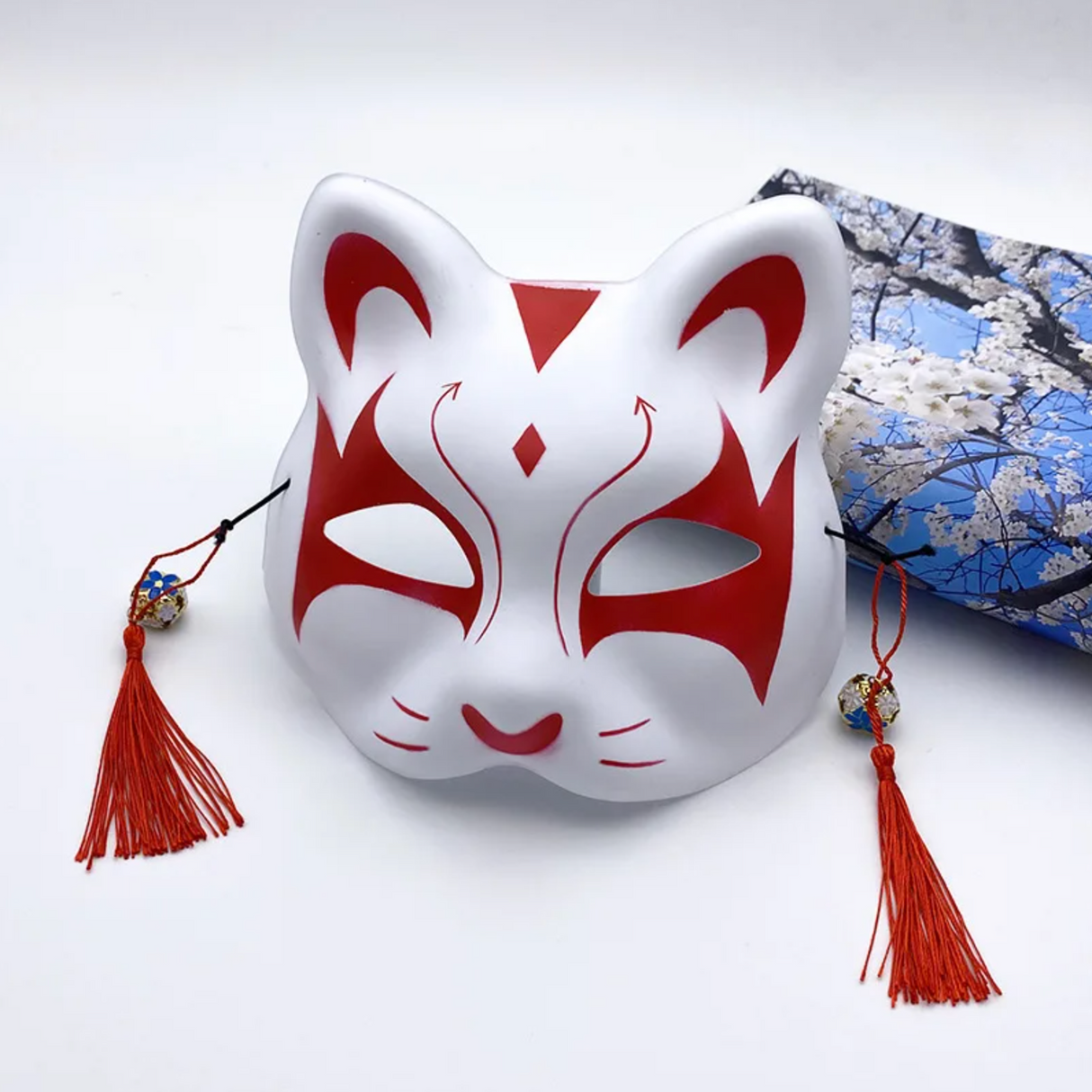 Masque japonais chat rouge et blanc