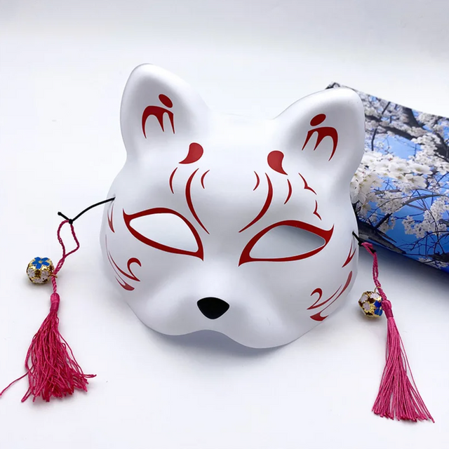 Masque japonais traditionnel chat rouge et blanc