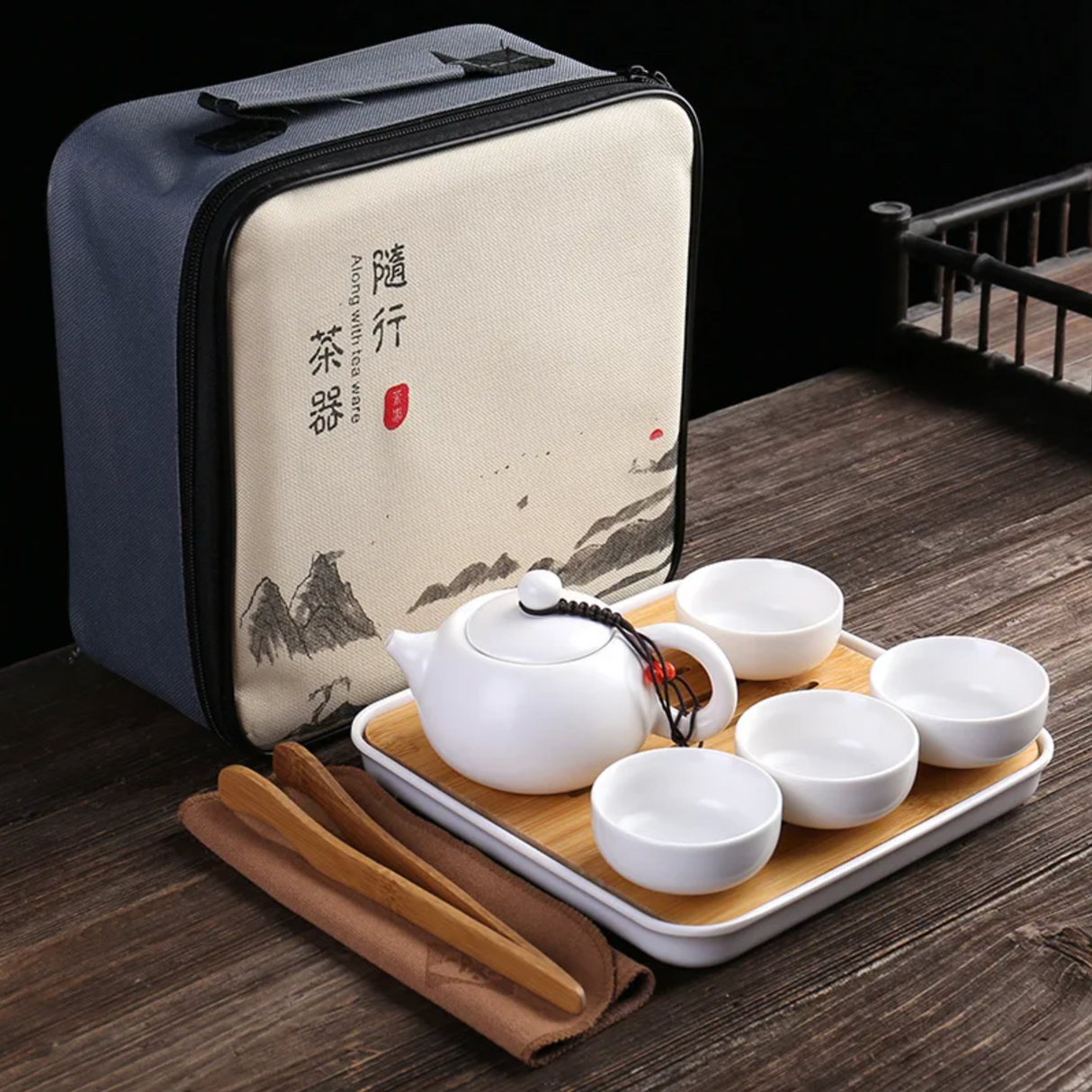 Service à thé japonais portatif blanc