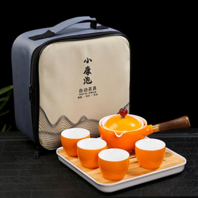 Service à thé japonais portatif orange
