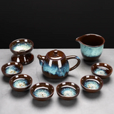 Service à thé japonais en céramique noir et bleu