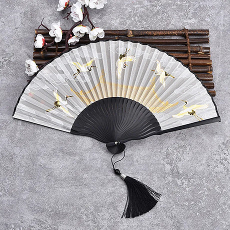 eventail japonais blanc cygnes bambou