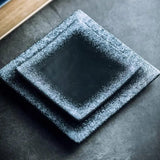 assiette japonaise plate carree bleu noire