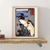 Japanese print woman and cat