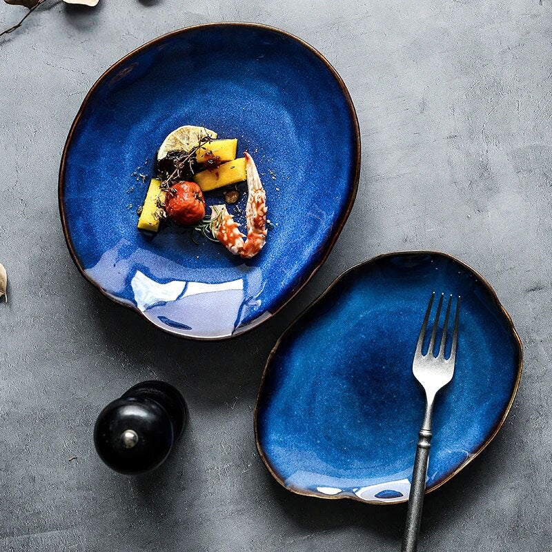 assiette japonaise bleue ceramique