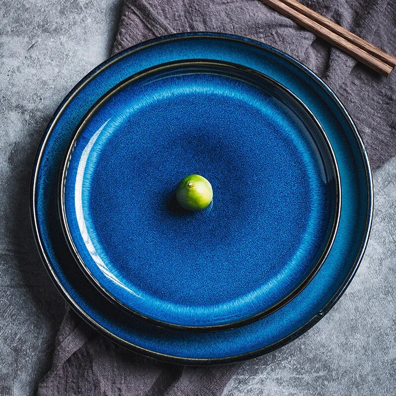 assiette japonaise ronde bleue