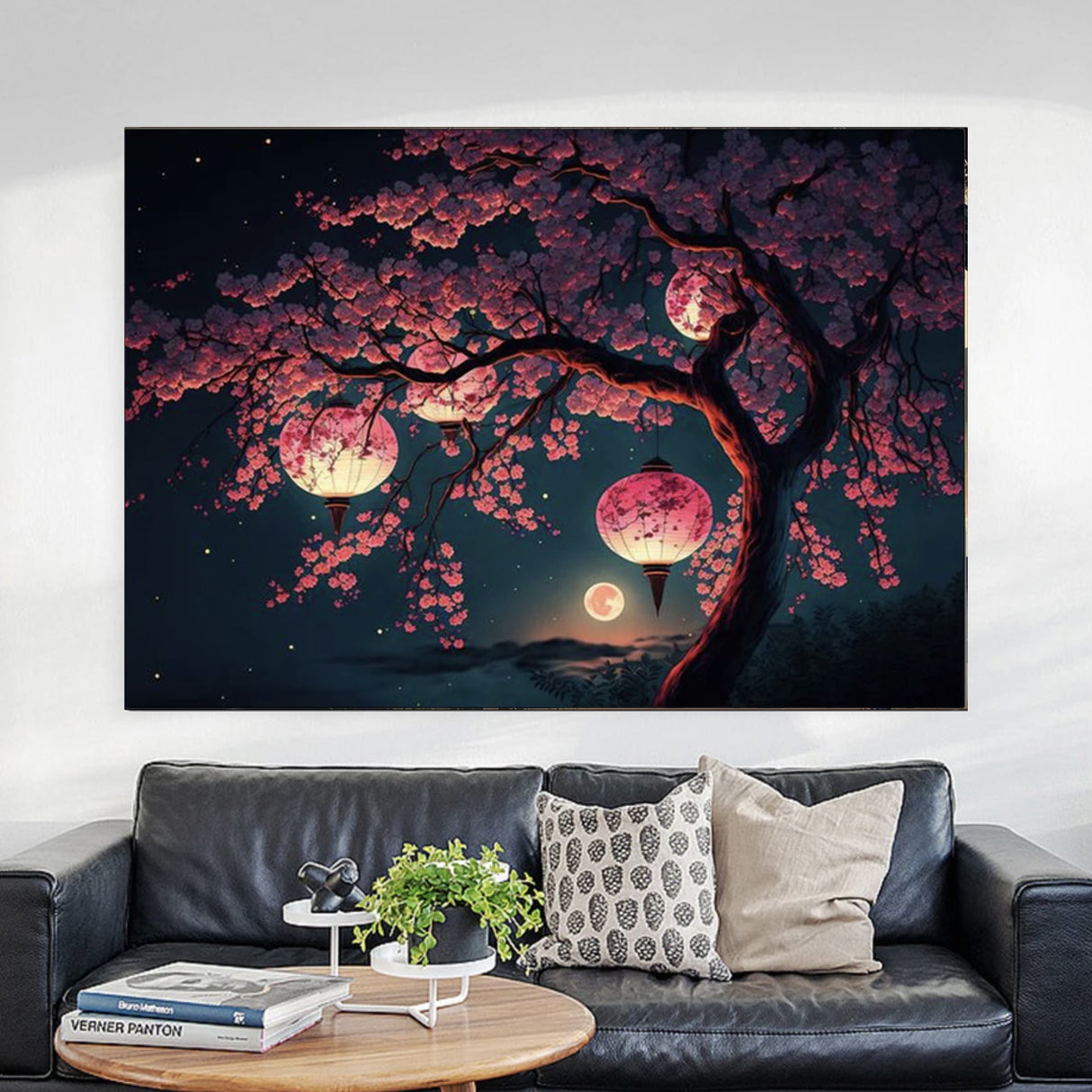Tableau japonais cerisier sakura et lanterne