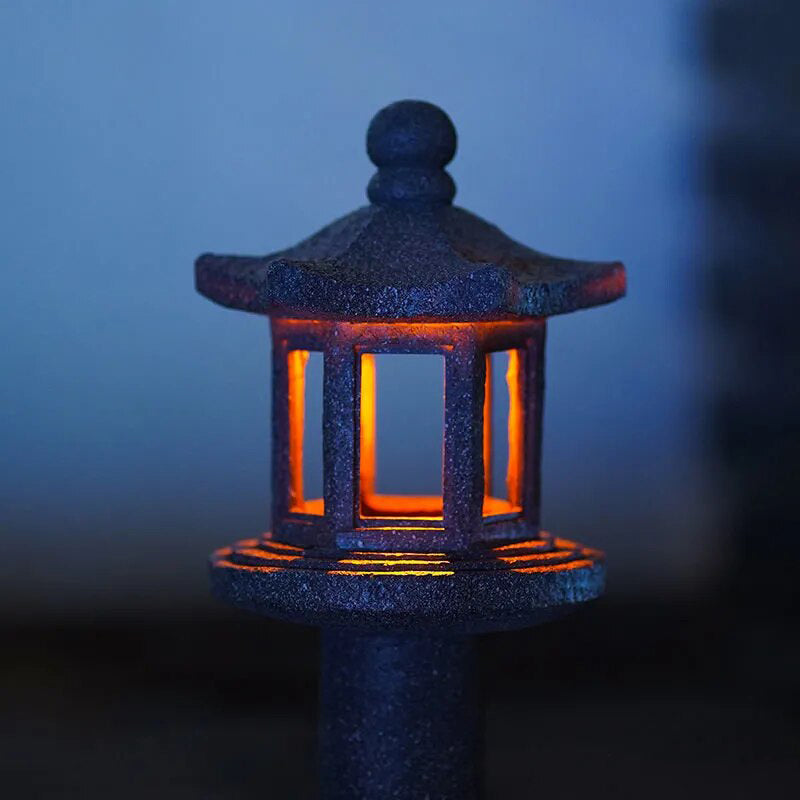 lanterne japonaise imitation pierre solaire jardin