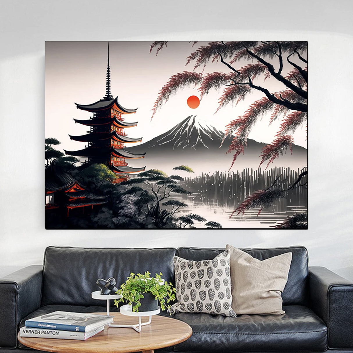 Japanese painting Mount Fuji and Sun