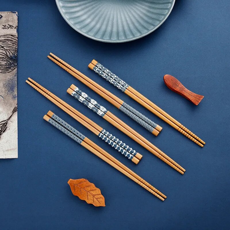 baguette japonaises motifs bleu