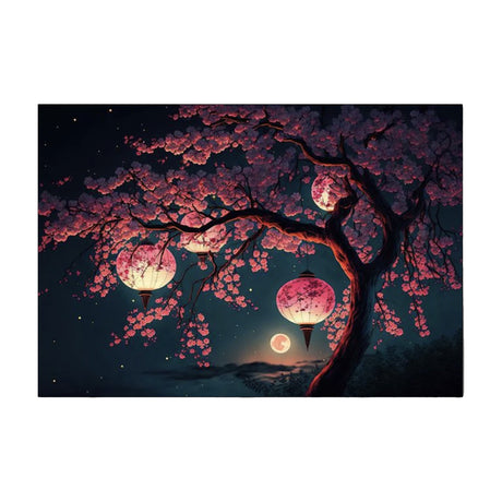 Japanese painting cherry sakura and lantern