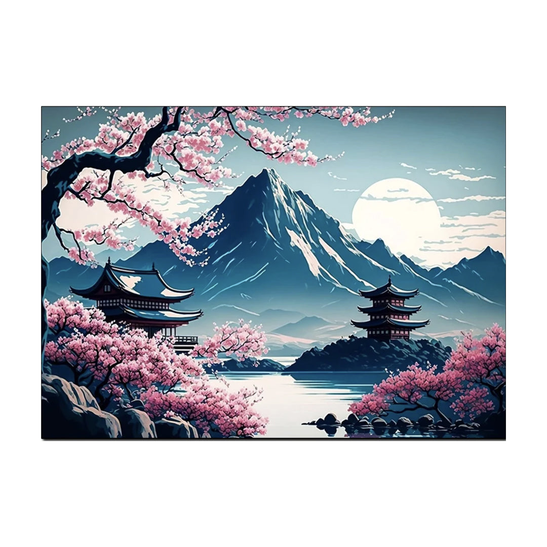 Japanese painting Mount Fuji and cherry tree Au coeur du Japon