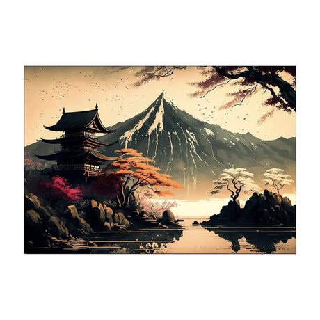 Japanese painting Mount Fuji and pagoda