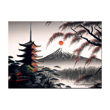 Japanese painting Mount Fuji and Sun