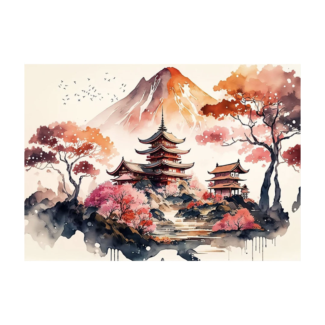 Tableau japonais paysage avec mont Fuji