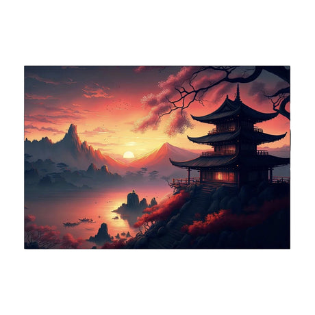 Japanese painting Mount Fuji setting sun