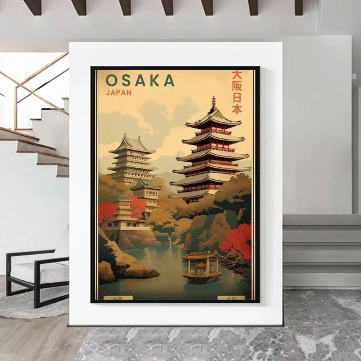 Tableau japonais vintage paysage Osaka