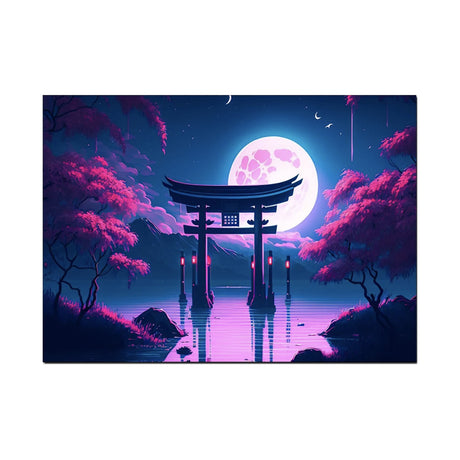 Japanese painting full moon Torii gate