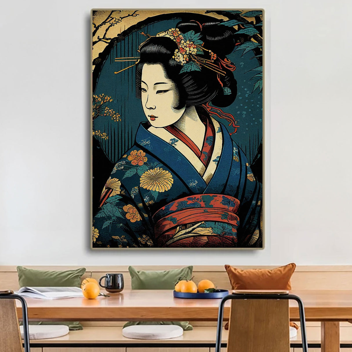 Tableau japonais ancien geisha traditionnelle