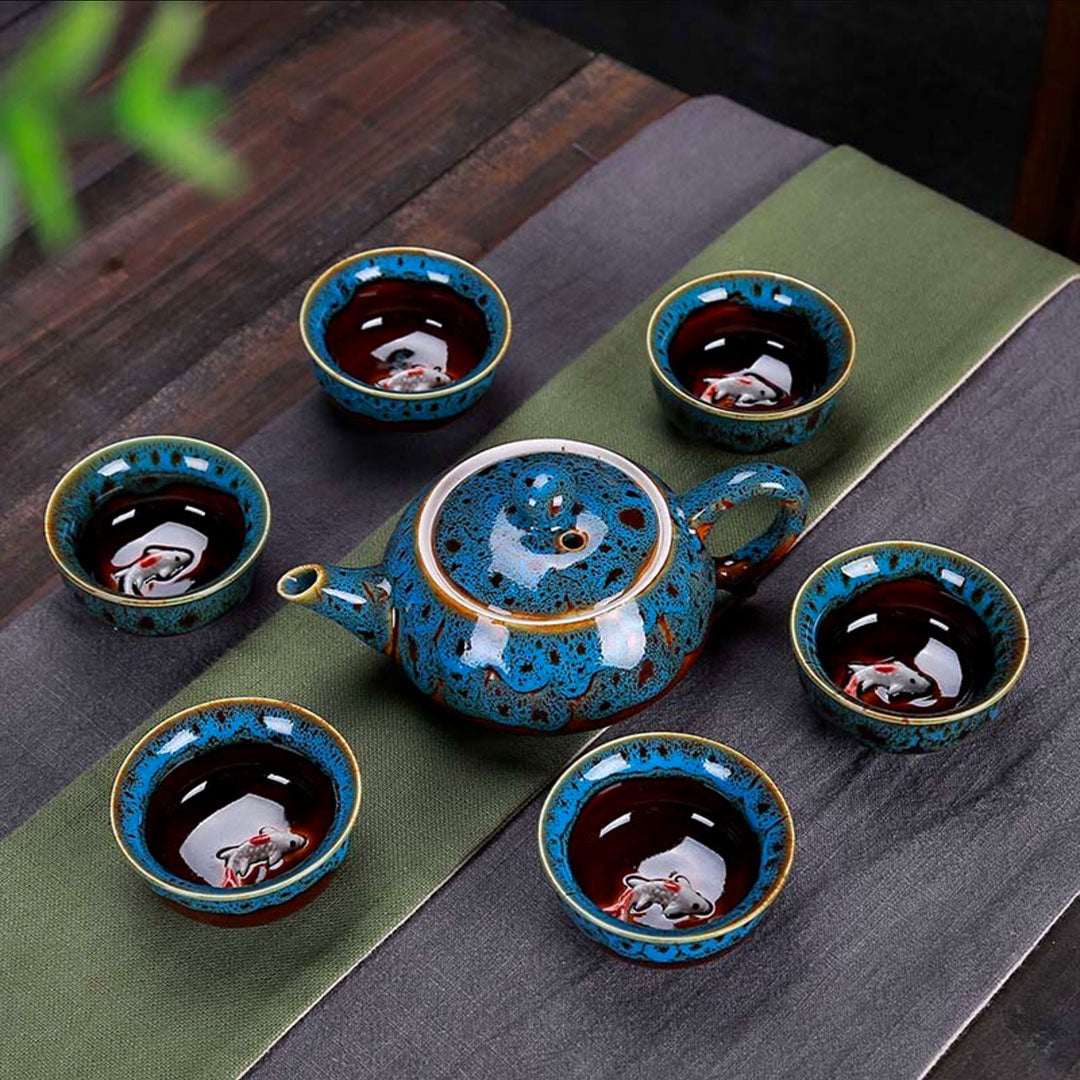Service à thé porcelaine japonaise bleu - Ressourcerie Histoires Sans Fin