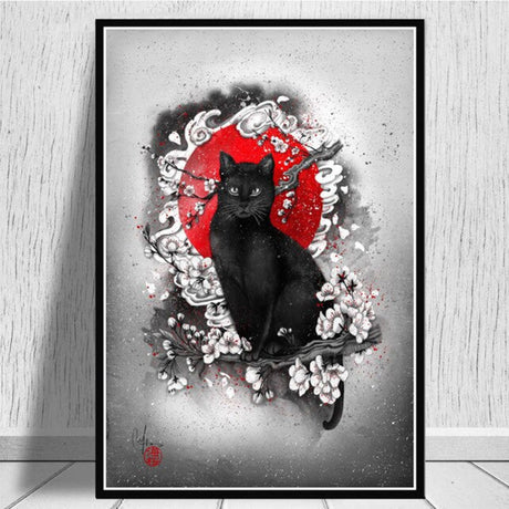 tableau-japonais-chat-noir