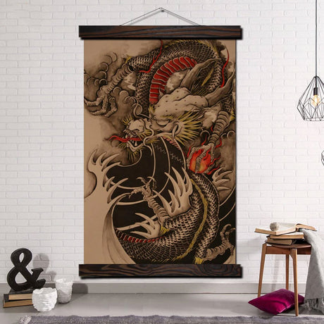 tableau-japonais-dragon-de-feu-suspendu