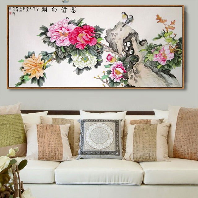 tableau-japonais-fleurs-rose