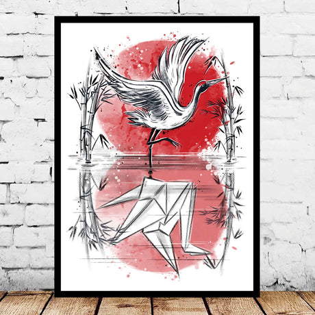 tableau-japonais-grue-origami-rouge