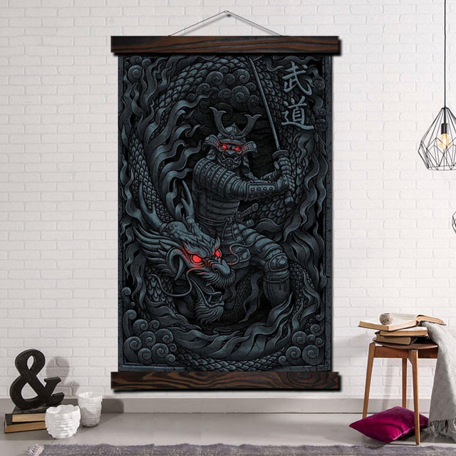 tableau-japonais-noir-dragon-suspendu