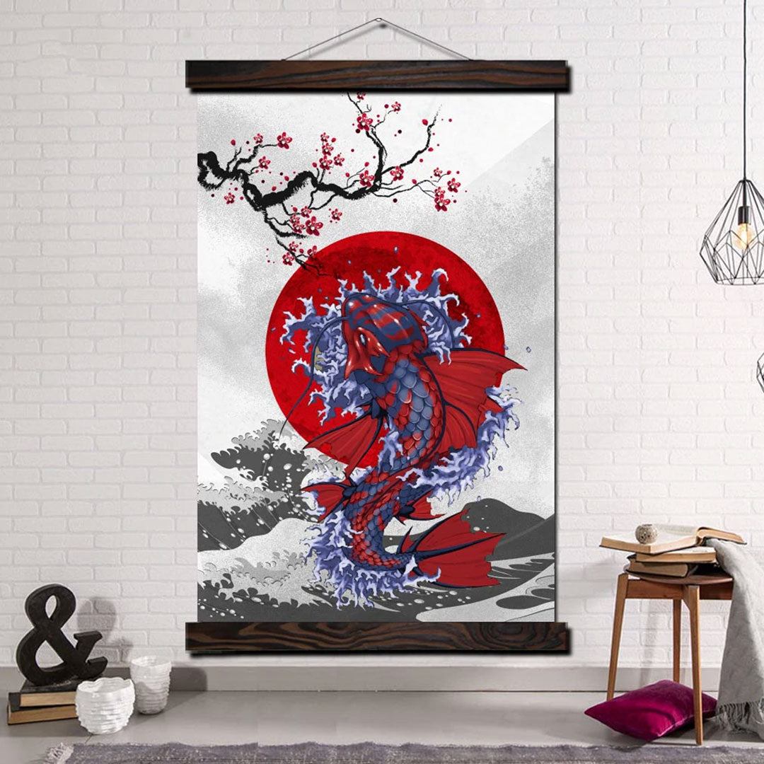 Japanese Great Waves Shower Curtain Red Koi Fish Japan Waves Under