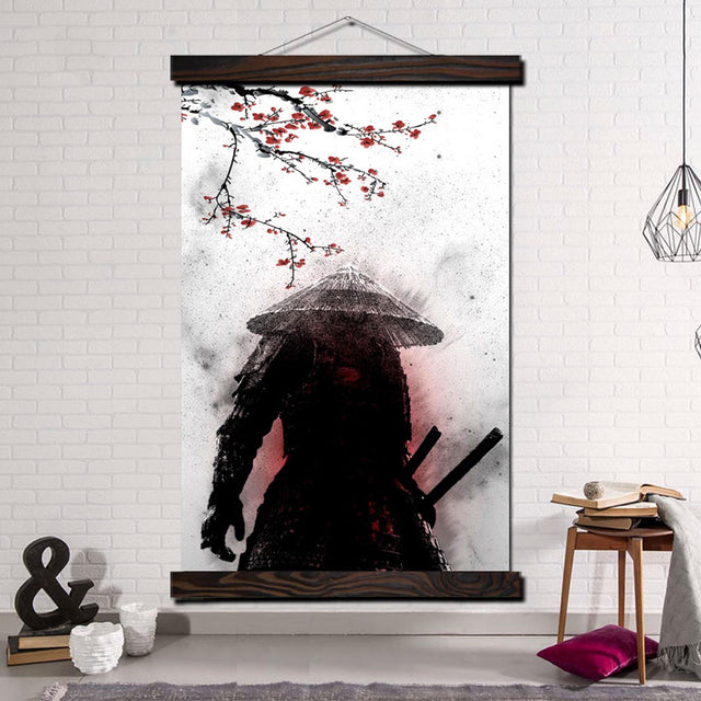 tableau-japonais-sakura-et-samourai-suspendu
