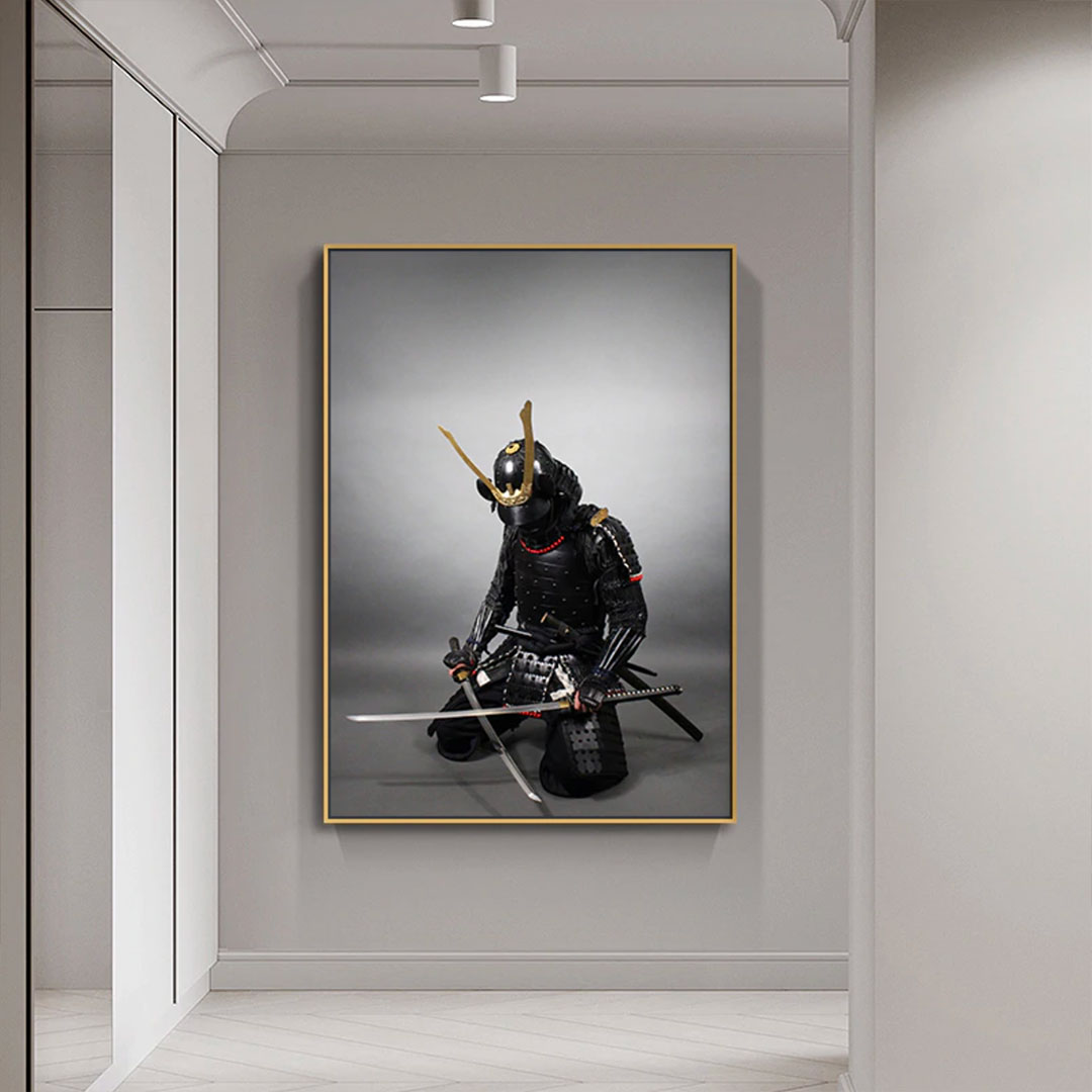 tableau-japonais-samourai-a-genoux-noir
