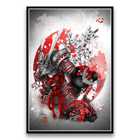 tableau-japonais-samourai-et-geisha
