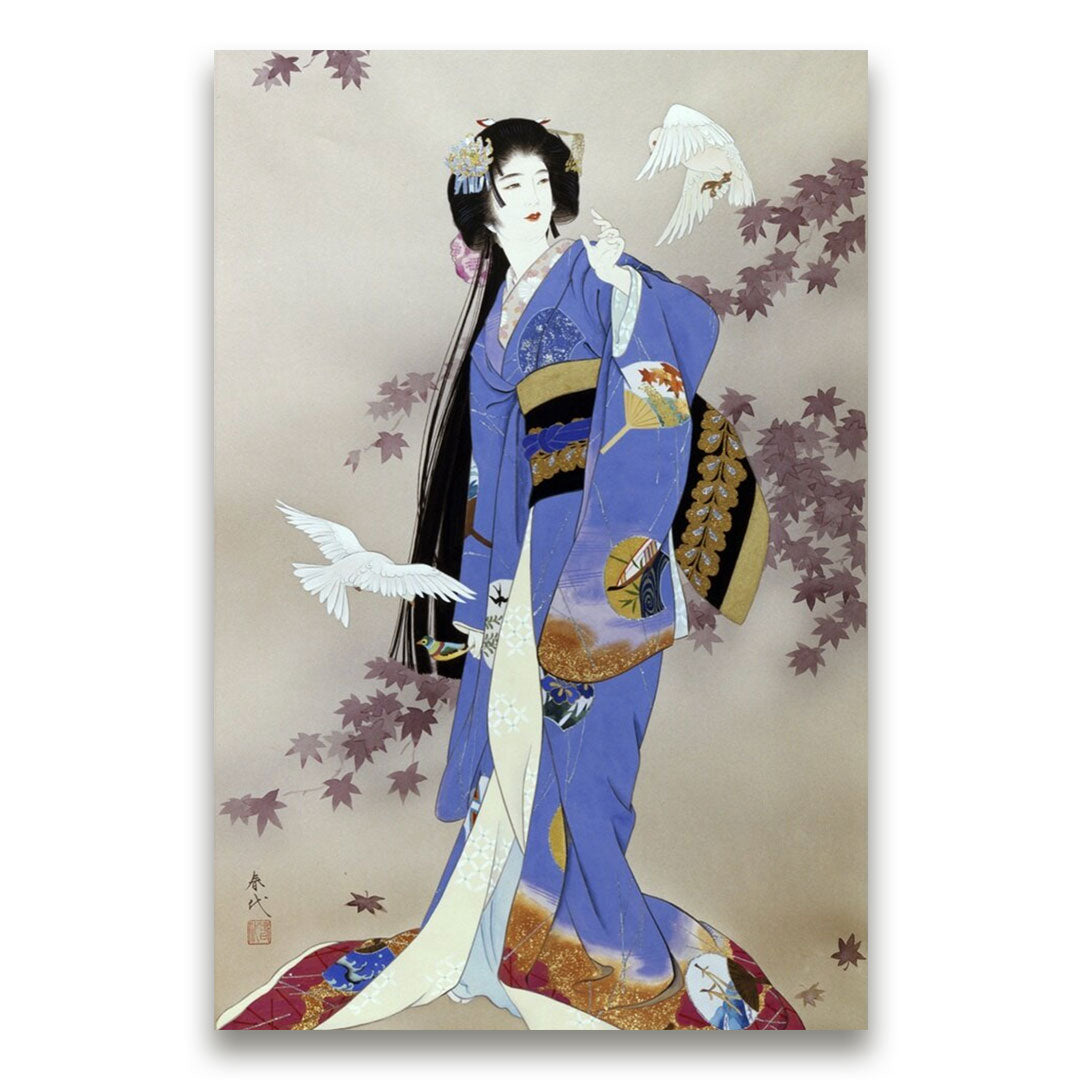 tableaux-japonais-geisha-et-colombes
