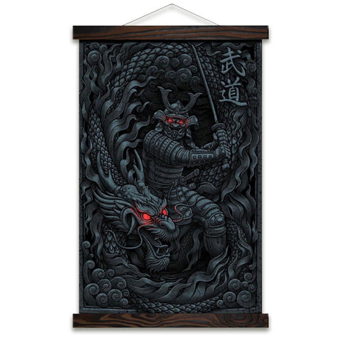tableau-japonais-dragon-et-samourai-suspendu