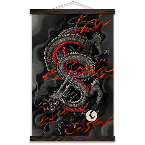 tableau-japonais-dragon-noir-et-rouge-suspendu
