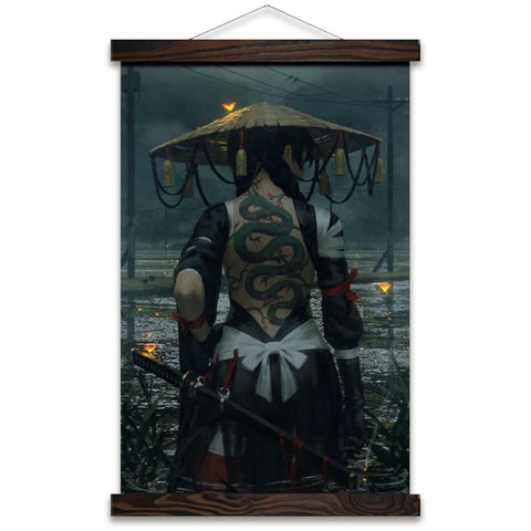 tableau-japonais-moderne-samourai-suspendu